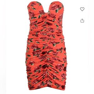 Floral Ruched Red Dress